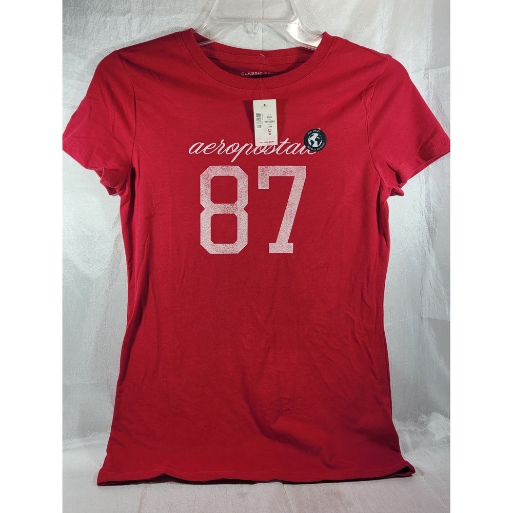 Aeropostale 87 Women's Embroidered Logo Classic Crew‎ T-Shirt - Red - Medium